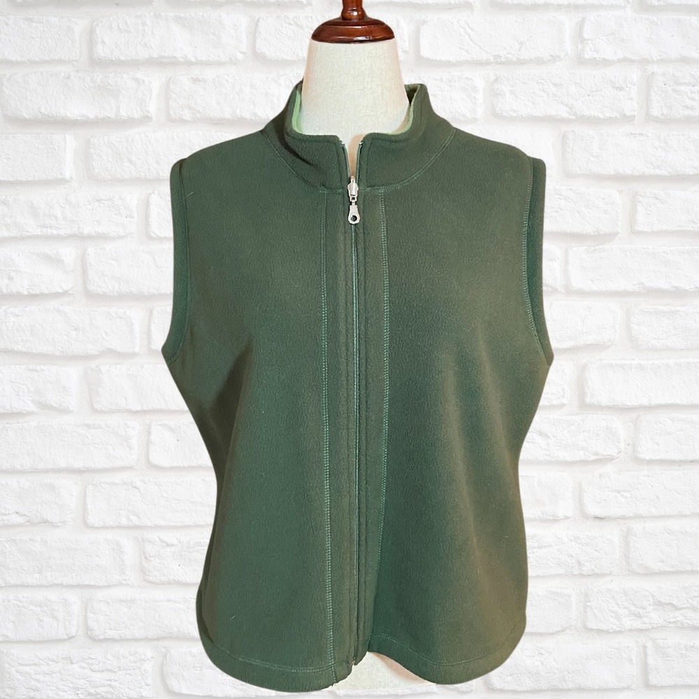 Moving Bleu‎ Green Fleece Vest Women's Medium Full Zip Sleeveless Outdoor Layer